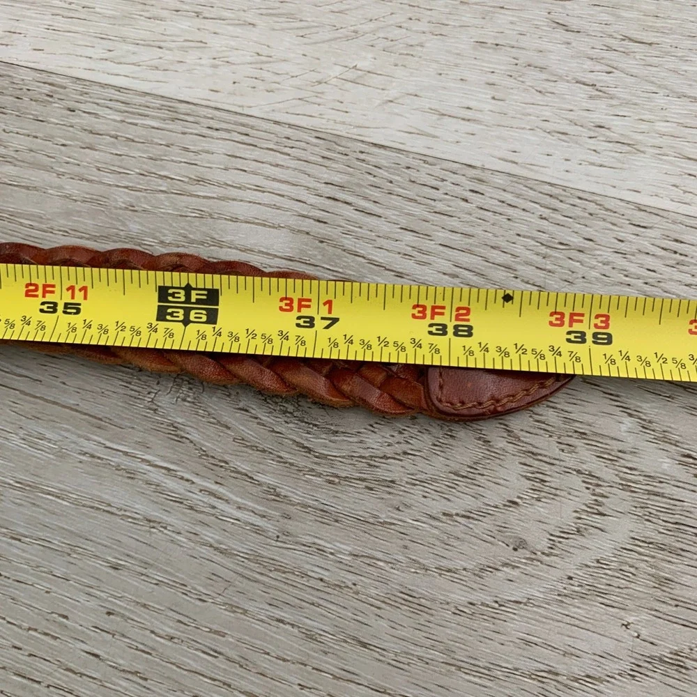 Vintage Cognac Brown Braided Leather Belt Made in Turkey Size M Boho Western
